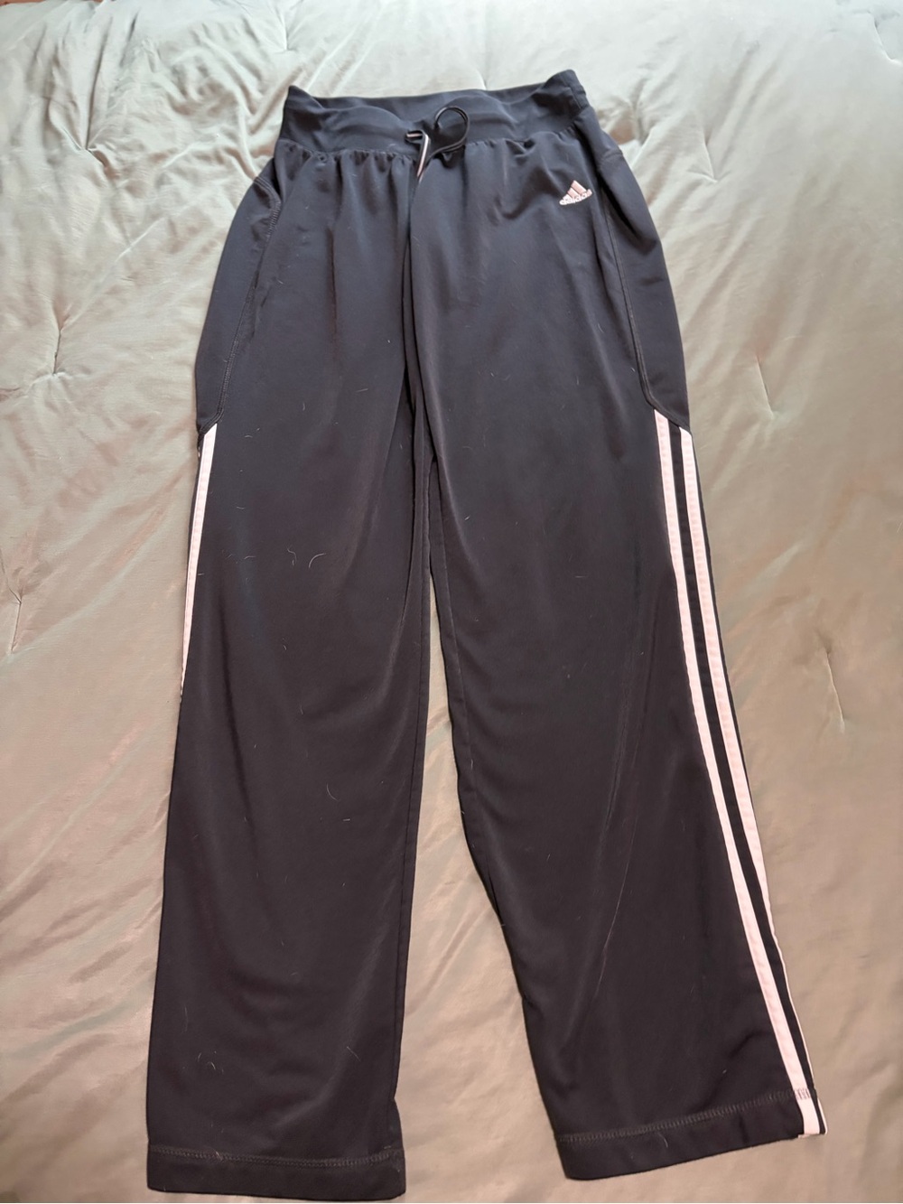adidas Black Wide-Leg Track Pants with Light Pink Side Stripes